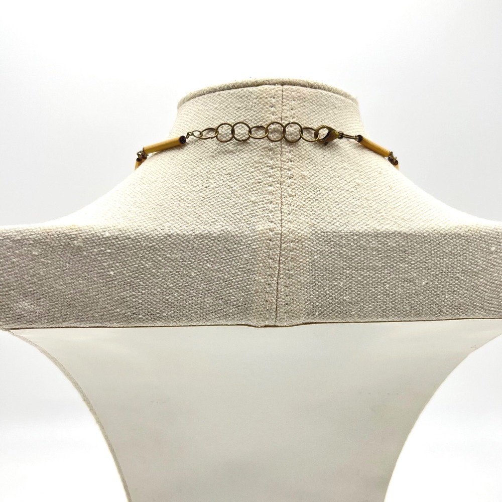 Vintage Statement Necklace Green Stone Silver Tone Bamboo Tribal‎ Boho Bohemian - Picture 5 of 8